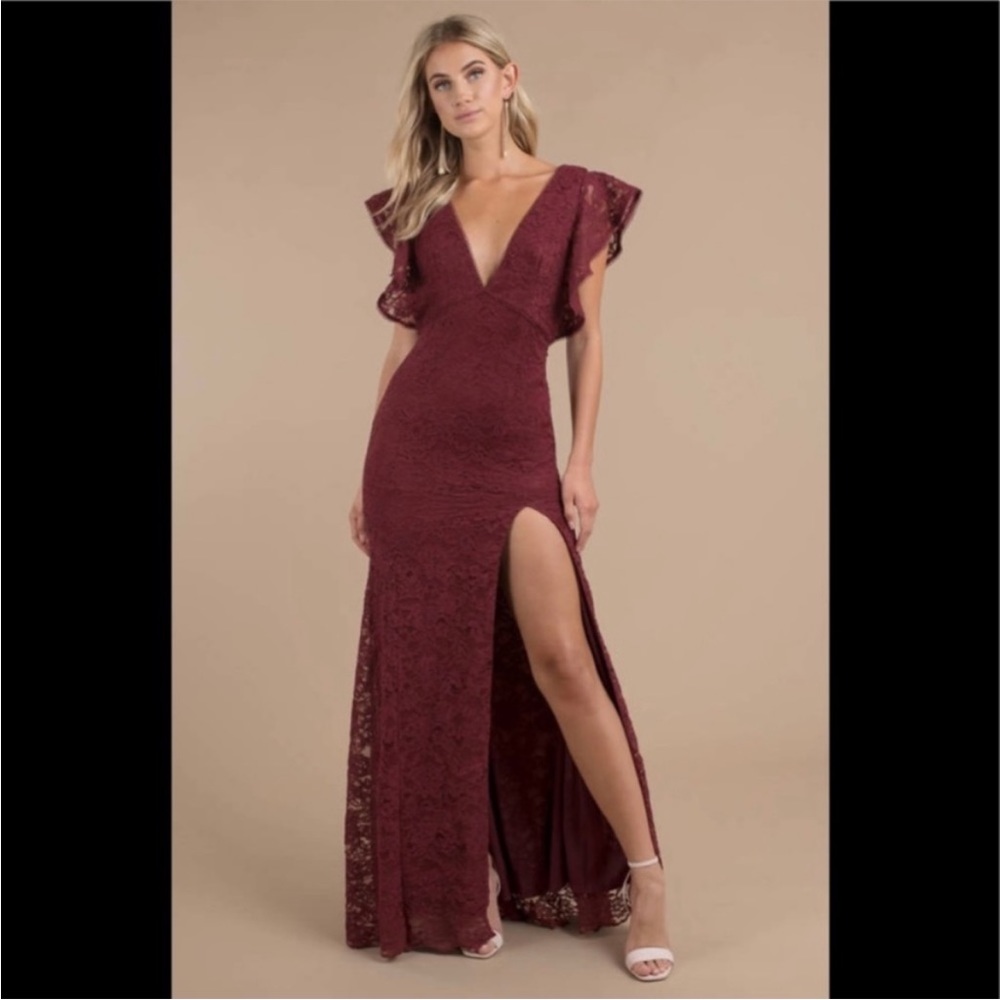 Tobi Feel For You Burgundy Wine Lace Maxi Dress Gown | Size Small